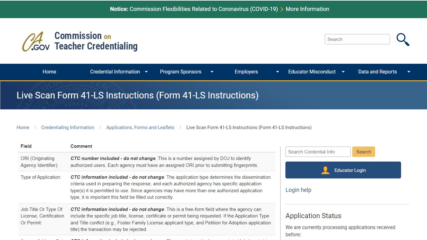 Live Scan Form 41-LS Instructions (Form 41-LS Instructions) - California