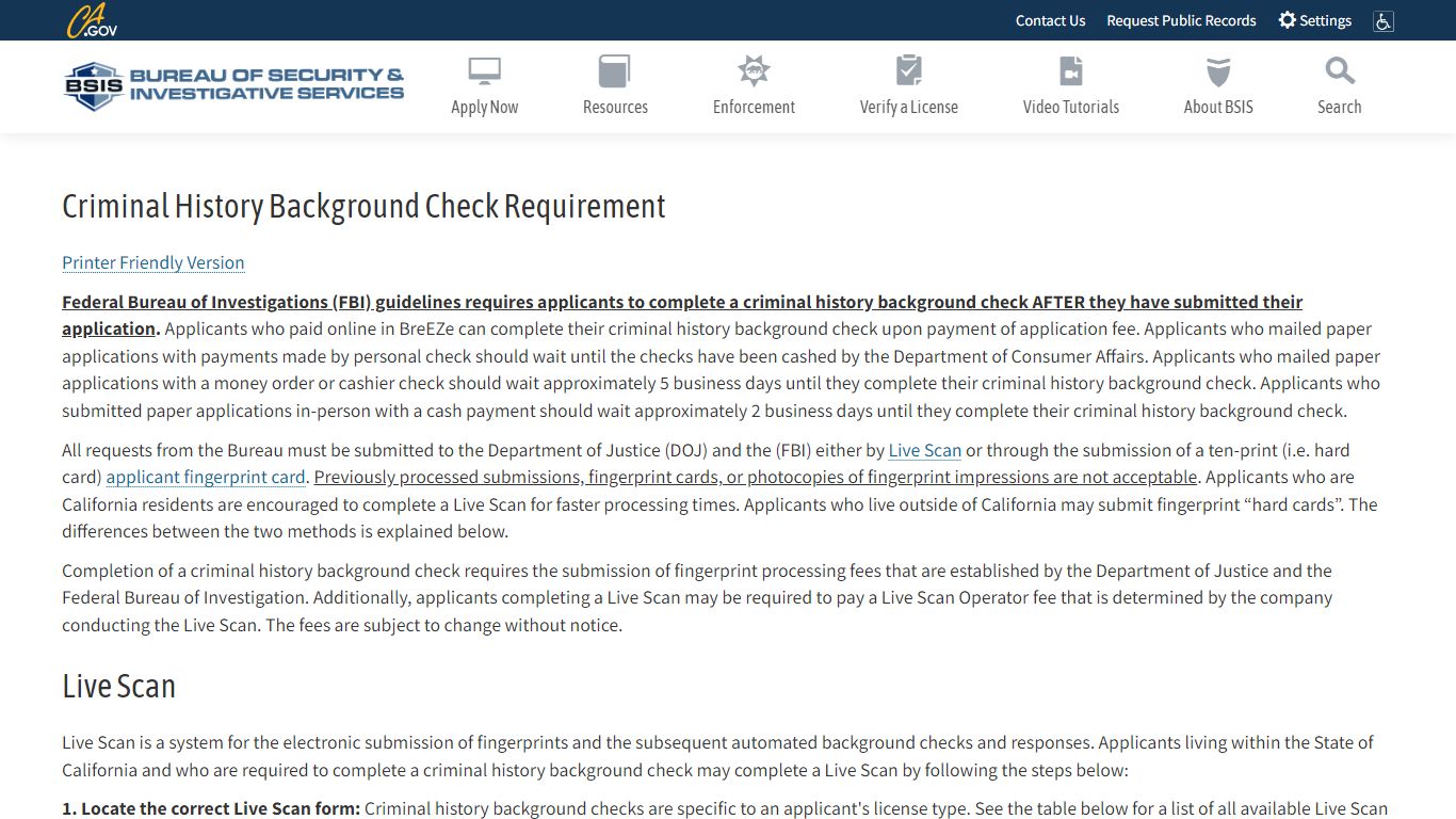 Criminal History Background Check Requirement - Bureau of ... - California